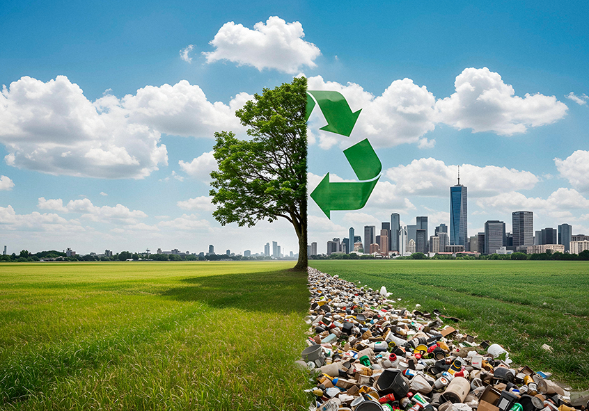 Paisaje con símbolo de reciclaje